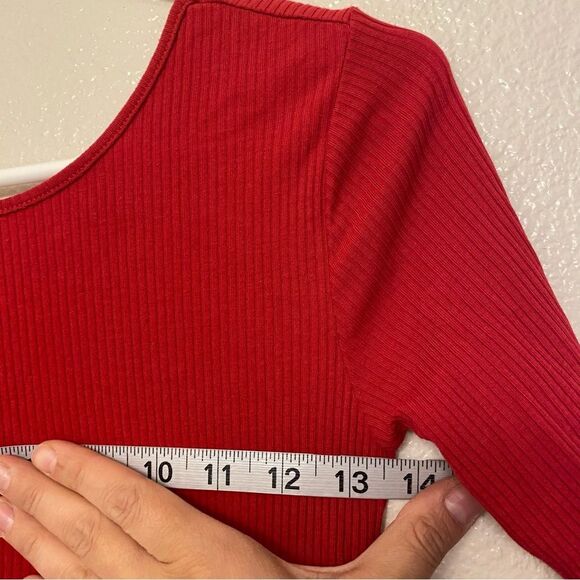 Old Navy red long sleeve fall winter Ribbed Knit Fit Flare Dress L 10/12 - Picture 6 of 8